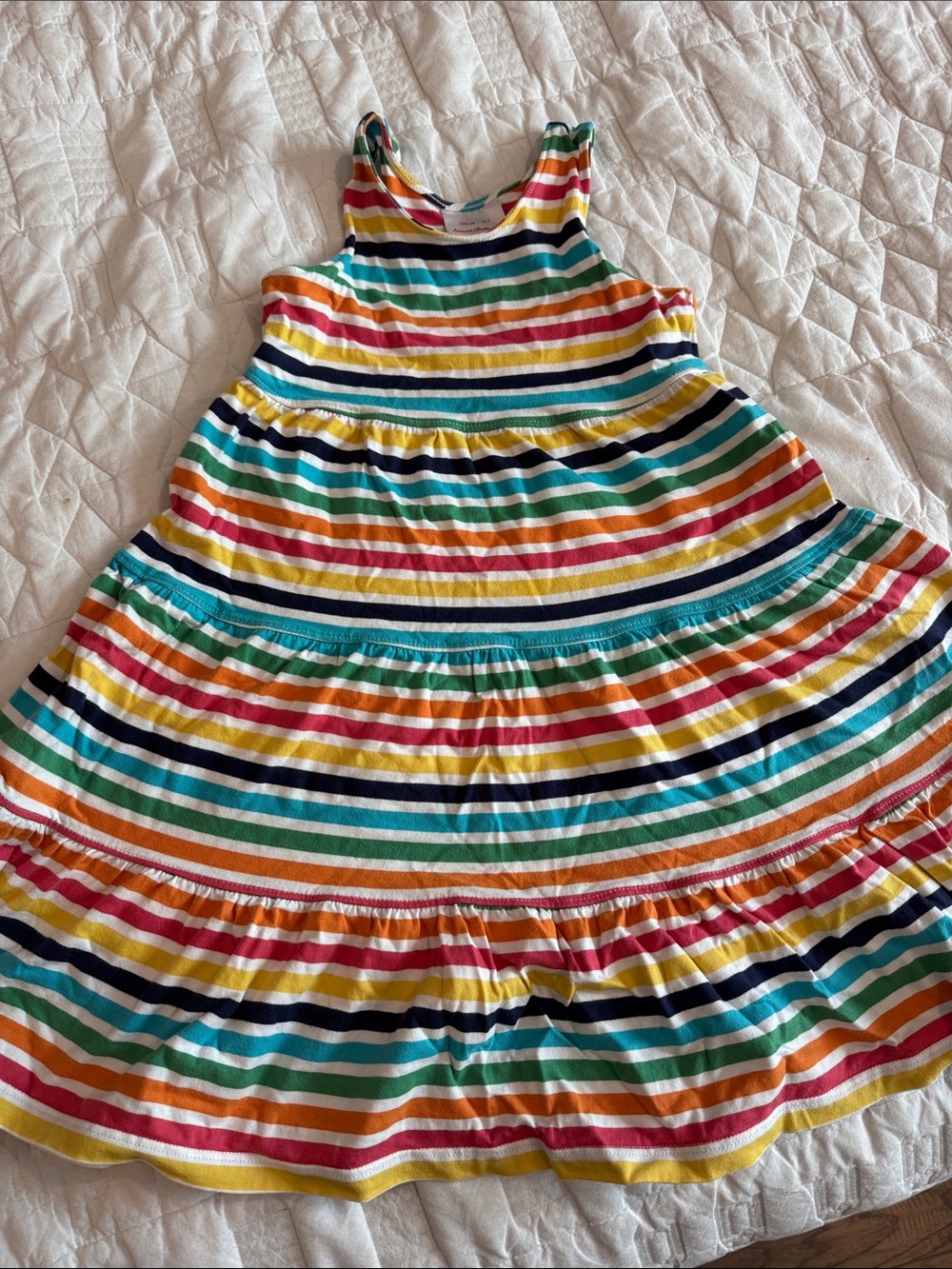 Hanna Andersson Rainbow Stripe Sleeveless Tiered Dress